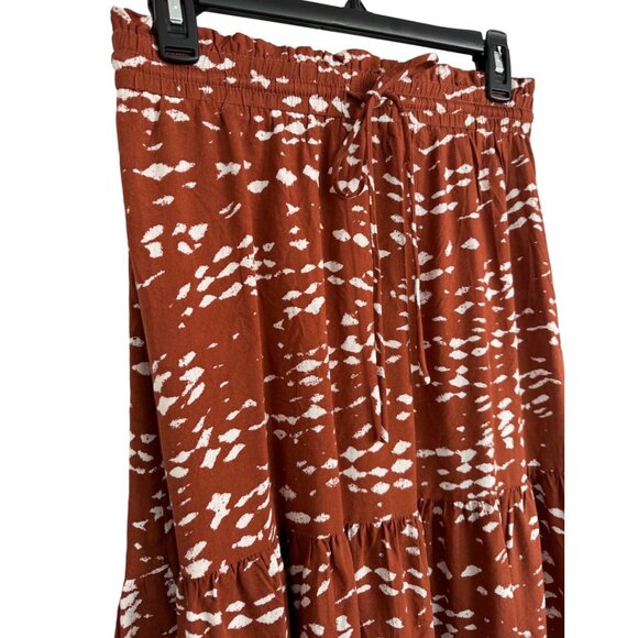 Heartloom Reika Skirt Rust Ivory Elastic Waist Size XS Pullon Rayon Midi NWOT - Picture 2 of 7